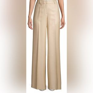 Lafayette 148 New York Dalton Wide Leg Wool and Silk Blend Tan Pants